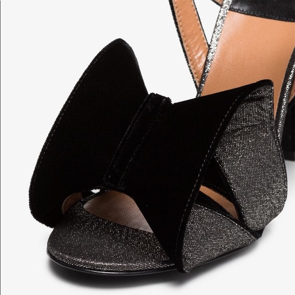 Laurence Dacade black silver velvet Metallic Bow Lux Holiday Party heels NEW 5.5 - Picture 2 of 9